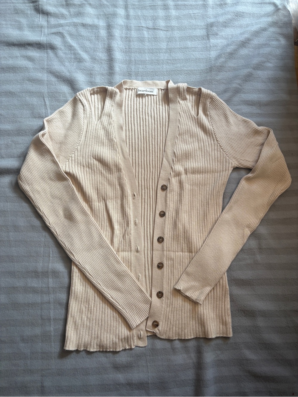 Heartloom Cream Ribbed Button-Front Women's Cardigan
